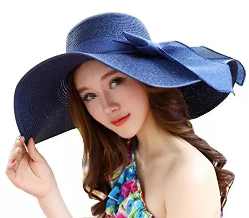ericotry Hüte & Mützen ericotry Damen Strohhut mit großer Schleife, Strandmütze, breiter Schlapphut, faltbar, mit großer Krempe, Sonnenhut, LSF 50+, Party, Garten, Reisen
