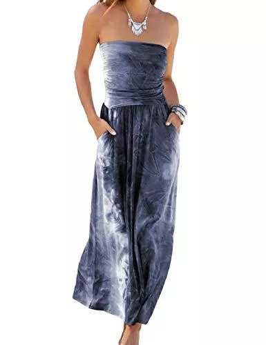 SEBOWEL Freizeit SEBOWEL Strandkleider Damen Sommer Bikini Cover Up Strandponcho Kleider Bandeau Boho Lang Kleid Schulterfrei Ärmelloses Elegant Freizeitkleid