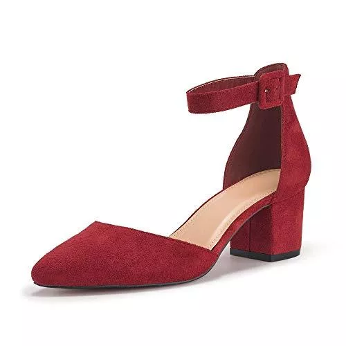 Romancan High Heels Romancan Damen Blockabsatz Knöchelriemchen Wildleder Spangenpumps Mid Heel Geschlossen Zeh Sommer Elegant Mary Janes Schuhe