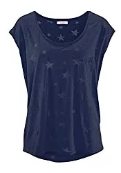 ELFIN T-Shirts ELFIN Damen T-Shirt Kurzarmshirt Basic Tops Ärmelloses Tee Allover-Sternen Ausbrenner Shirt Sommer Shirt