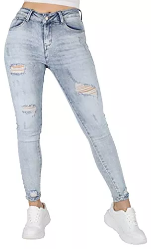 Giralin Jeans Giralin Damen Jeans Skinny Fit Cut-Outs Fransen Denim Hose Übergrößen