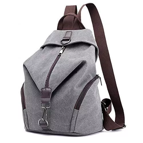 JOSEKO Taschen & Rucksäcke Für größere Ansicht Maus über das Bild ziehen JOSEKO Frauen Leinwand Rucksack, Canvas Tasche Rucksäcke Damen Umhängentasche Große Kapazität Reisetasche Vintage Schultasche für Reise Outdoor Schule(Grau)