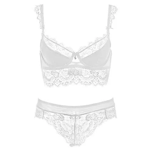 SHEKINI Unterwäsche & Dessous SHEKINI Damen Bügel BH Set Push Up Spitze BH und Transparente Slip Nicht Gepolstert Bra Glatter Panty Lingerie Unterwäsche mit Hakenverschluss und Verstellbare Träger