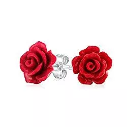 Bling Jewelry Schmuck Romantische zarte Blumen blühend 3D geschnitzt 10MM Rose Blume Post Ohrstecker für Frauen Teen Leichtgewicht mehr Farben