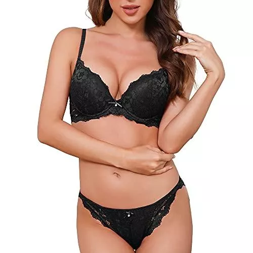 SHEKINI Unterwäsche & Dessous SHEKINI Push Up BH Set,Damen Bügel BH Set Spitze BH und Slip Nicht Abnehmbarer Bra Panty Lingerie Unterwäsche mit Hakenverschluss und Verstellbare Träger