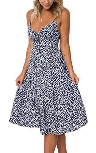 ECOWISH Freizeit ECOWISH Damen V Ausschnitt A-Linie Kleid Träger Rückenfreies Kleider Sommerkleider Strandkleider Knielang