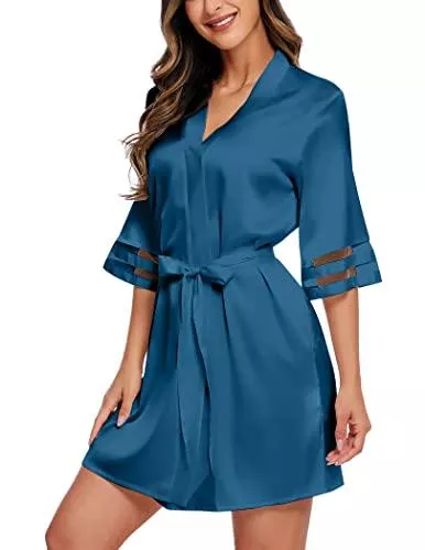 Ekouaer Nachtwäsche & Bademäntel Ekouaer Damen-Bademantel, Satin, leicht, Kimono, 3/4 Glockenärmel, Brautjungfer, Braut, Party, Robe S-XXL