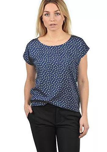 BlendShe Kurzarmblusen Blend SHE Amarena Damen Lange Bluse Kurzarm mit U-Boot Ausschnitt