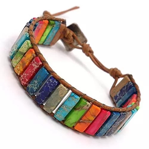 BENAVA Schmuck BENAVA Damen Achat Edelstein Armband Bunt - Boho Hippie Retro Schmuck mit Silber Edelstahl Anhänger