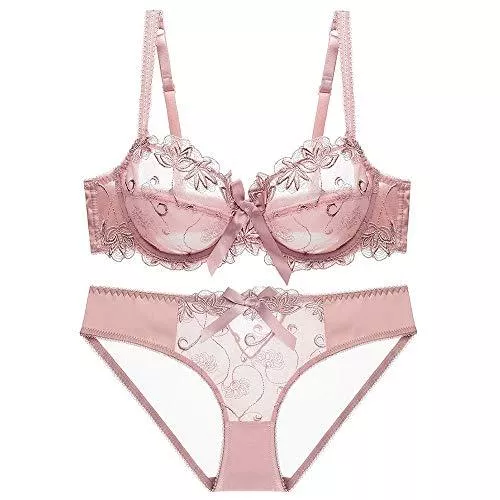 WHSS Unterwäsche & Dessous WHSS Dessous-Sets Damen Unterwäsche-Set BH und Höschen Set Sexy Spitze Stickerei Ultradünn Transparent Transparent Transparent Dessous Atmungsaktiv für große Brüste (Farbe: Pink, Größe: 80C=34C=75C)