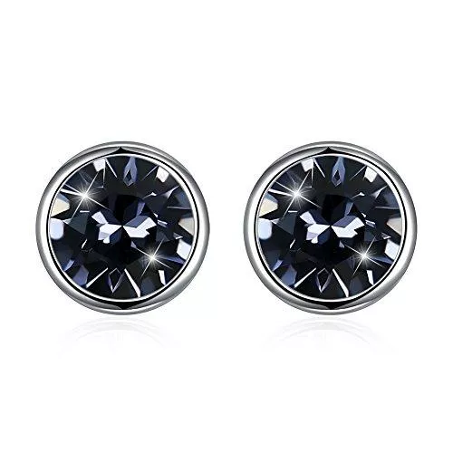 Hanie Schmuck Hanie Swarovski Ohrringe 925 Sterling Silber, Schwarz/Lila/Aurore Boreale Ohrstecker 8mm Rund Klein Ohrring, Kristall von Swarovski® Unisex Allergenfrei Schmuck für Damen Herren Mädchen Jungen