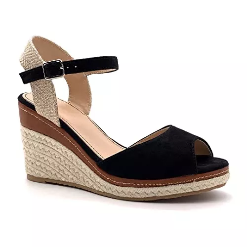 Angkorly Sandalen & Slides Angkorly - Damen Schuhe Sandalen Espadrille - T-Spange - Offen - Knöchelriemen - Riemen - mit Stroh - Geflochten Keilabsatz 8 cm