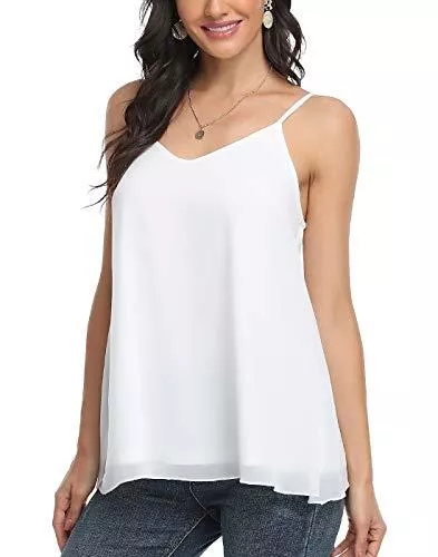 ANYFIT WEAR Ärmellose Blusen ANYFIT WEAR Damen Elegant Ärmellose Chiffon Bluse V-Ausschnit Shirt Oberteil Bluse Loose fit Strand Oberteil，Schwarz/Weiß,S-XXXL