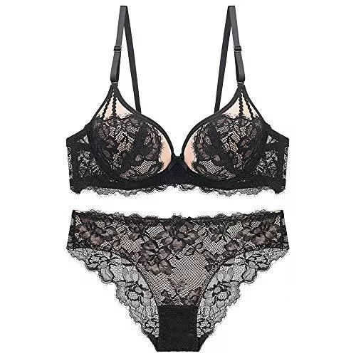 SHEKINI Unterwäsche & Dessous SHEKINI Damen Bügel BH Set Spitze BH und Slip Push Up BH Set Lingerie Set mit Hakenverschluss und Verstellbare Träger