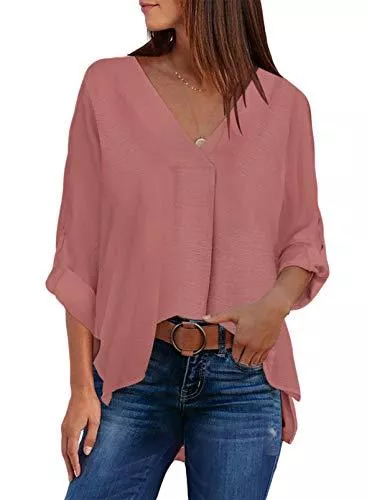 Modasua Kurzarmblusen Für größere Ansicht Maus über das Bild ziehen Besuchen Sie den Modasua-Store Modasua Damen Bluse Langarm Blusenshirt Chiffon Hemd V-Ausschnitt Elegant Hemd Casual Oberteile Tops Business Tunika T-Shirt