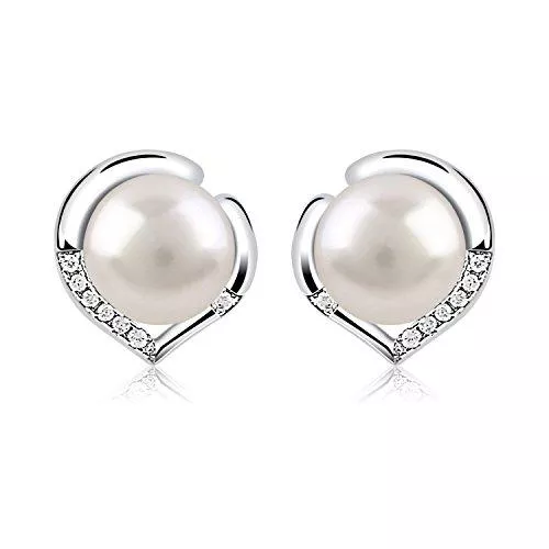 B.Catcher Schmuck B.Catcher Perlen Ohrringe Damen 925 Sterling Silber Ohrstecker Ohrschmuck Süßwasserperlen Herzsprache Set Schmuck Valentinstag Geschenk
