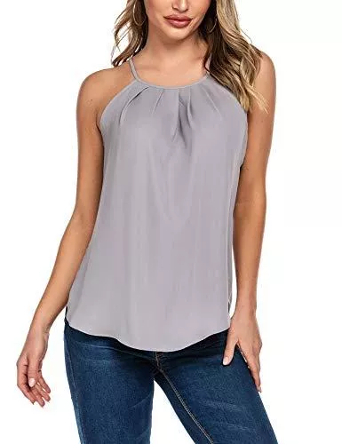 Beyove Ärmellose Blusen Beyove Damen Ärmellose Chiffon Bluse Sommer Spaghetti Top V-Ausschnitt Elegant Weste Hemdbluse Doppelschicht Loose fit T Shirt Oberteile
