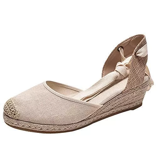 rismart Sandalen & Slides rismart Damen Espadrilles Sandalen Keilabsatz Knöchelriemen Sommer Schuhe