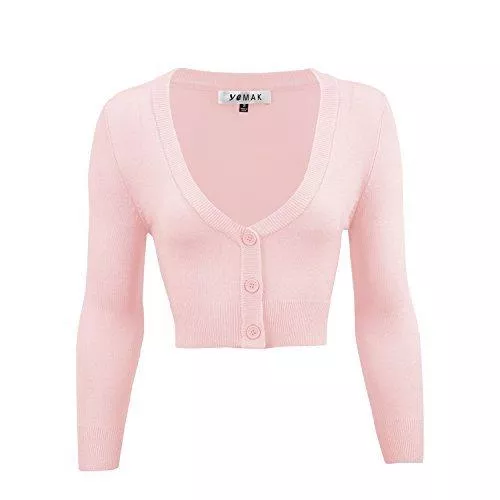 YEMAK Strickjacken Yeak Damen Bolero 3/4-Ärmel, Knopfleiste, Gr. S-4X