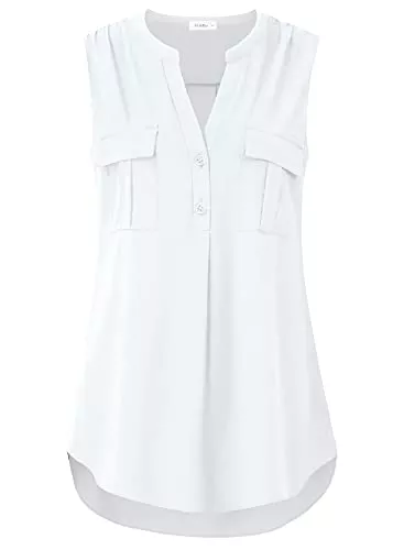 Siddhe Ärmellose Blusen Siddhe Elegant Bluse Damen Chiffon Blusen Ärmellos Hemd Oberteile Shirt Tops mit Tasche für Damen Sommer