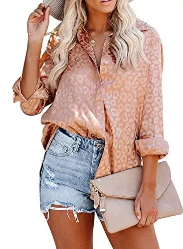 GOSOPIN Langarmblusen GOSOPIN Damen Hemd Basic Bluse T Shirt Hemdjacke mit Knöpfen Überhemd