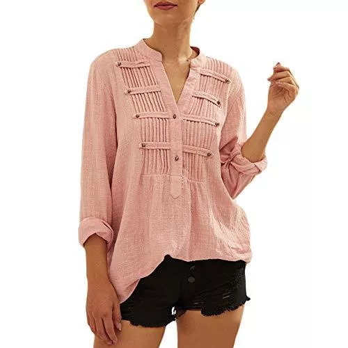 YYNUDA Langarmblusen YYNUDA Damen Leinen Hemd Elegant Langarm Bluse Hemd Sommerhemd Freizeithemd Tunika Shirt aus Baumwolle