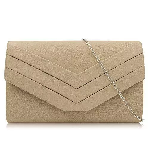 Milisente Taschen & Rucksäcke Milisente Damen Clutch, Wildleder Clutch Umschlag Crossbody schultertasche Clutch Tasche Abendtasche (Beige)