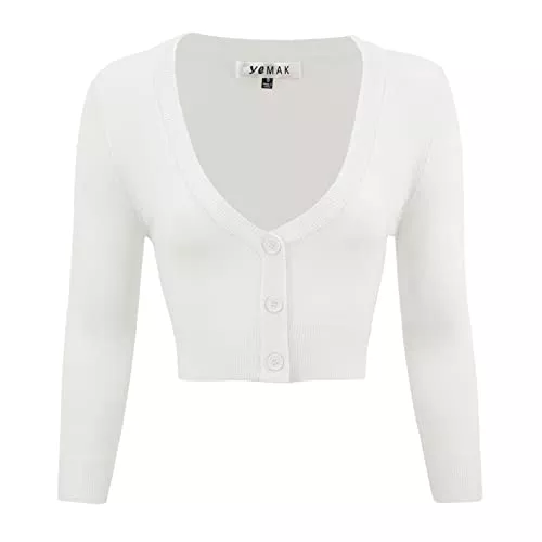 YEMAK Strickjacken Yeak Damen Bolero 3/4-Ärmel, Knopfleiste, Gr. S-4X