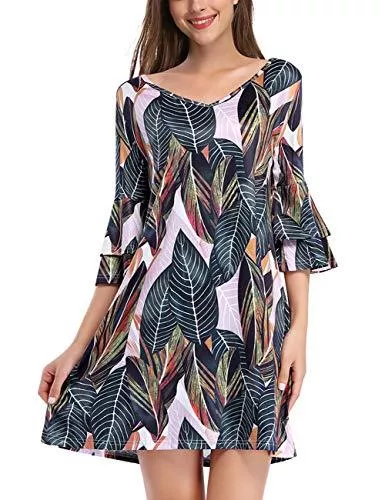 KOJOOIN Freizeit KOJOOIN Tunika Kleid Boho Bohemian Kleid Vintage Kleid Lose Casual Swing Kleid mit Gerafft Schmeichelhaft（Verpackung MEHRWEG