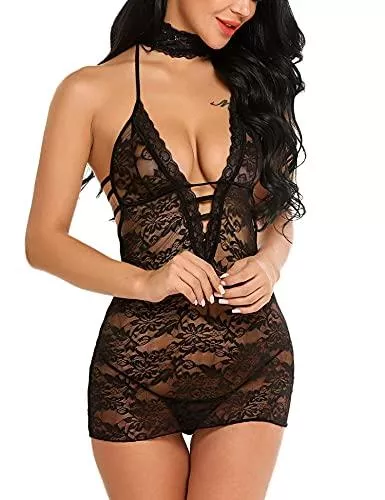 Avidlove Unterwäsche & Dessous Avidlove Damen Negligee Sexy Satin Nachtwäsche Dessous Set Kurz Schlafanzüge Träger Nachthemd Babydoll Rückenfrei Pyjama mit Spitze