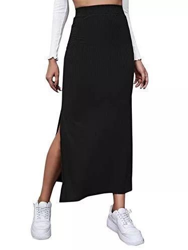 DIDK Röcke DIDK Damen Rock Elegant Maxirock Rockabilly Vintage Retro Röcke mit Schlitz Casual Freizeitrock Lang Hohe Taille Skirt Partyrock