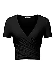 MSBASIC Kurzarmblusen MSBASIC Crop Top Damen Bauchfrei Top V Ausschnitt T-Shirt Cropped Top