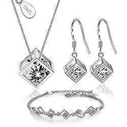 CRYSTALINA Schmuck Schmuckset aus 925er-Silber für Damen, Halskette, Ohrringe und Armband mit Zirkonia, schöne Geschenkbox