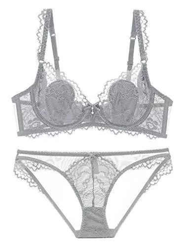 SHEKINI Unterwäsche & Dessous SHEKINI Damen Bügel BH Set Push Up Spitze BH und Slip Nicht Abnehmbarer Bra Panty Unterwäsche mit Dünnes Gepolstert mit Hakenverschluss und Verstellbare Träger