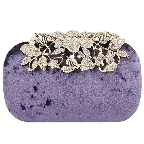 Bonjanvye Taschen & Rucksäcke Bonjanvye Glitter Velvet Flower Clutch Daily Handbag for Girls Purple