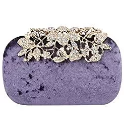 Bonjanvye Taschen & Rucksäcke Bonjanvye Glitter Velvet Flower Clutch Daily Handbag for Girls Purple