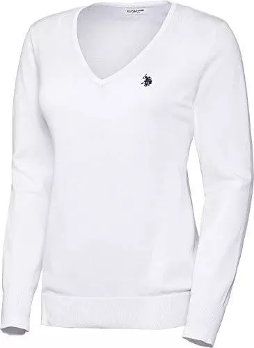U.S. POLO ASSN. Pullover & Strickmode U.S. POLO ASSN. Damen Baumwoll-Pullover in Mehreren Farben, V-Schnitt, Leicht taillierte Passform und vielseitig kombinierbar, Damen Sweatshirt für Sommer und Winter, Gr. S - XL