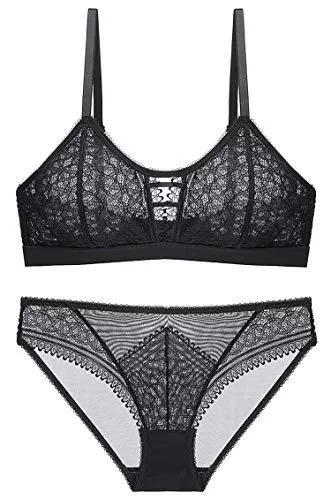 SHEKINI Unterwäsche & Dessous SHEKINI BH Set,Damen Spitzen Unterwäsche Set BH Ohne Bügel und Slip Transparente Bralette und Hipsters Nicht Abnehmbarer Bra Panty Dessous Sets mit Hakenverschluss und Verstellbare Träger