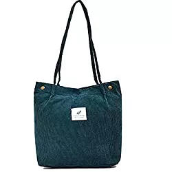 Funtlend Taschen & Rucksäcke Funtlend Handtasche Damen groß Cord Tasche Damen Handtasche Shopper Damen für Uni Arbeit Mädchen Schule (Grün)
