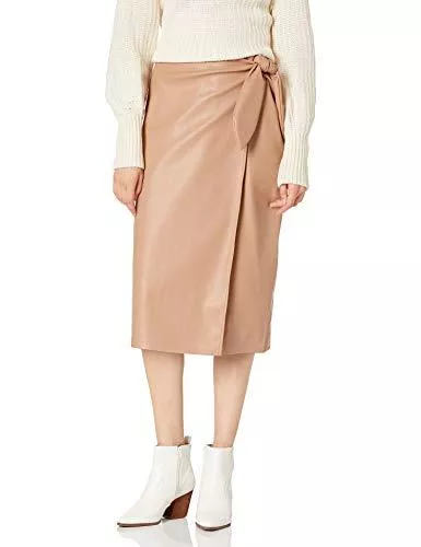 Drop Röcke The Drop Midirock Manon für Damen, aus Kunstleder, Wickel-Design vorn