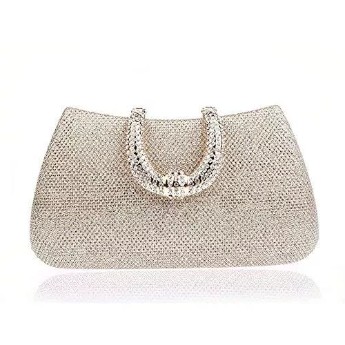 YFZCLYZAXET Taschen & Rucksäcke Abendtasche Damen Clutch Klassisch Elegantes Einzigartiges Design U-Form Diamantverschluss Clutch Taschen Silber Farbe Damen Abendtaschen Weibliche Clutches Party Geldbörse-Champagner