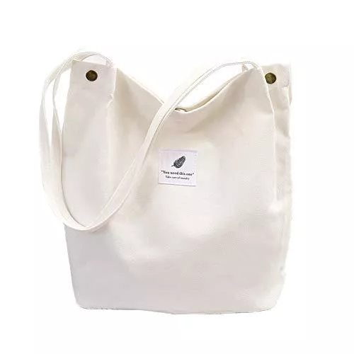 WillingFun Taschen & Rucksäcke WillingFun Damen Stofftasche Canvas Tasche Umhängetasche Shopper Casual Handtasche groß Chic Schulrucksack für Alltag Büro Schulausflug Einkauf, 38 x 32 x 11cm Weiß