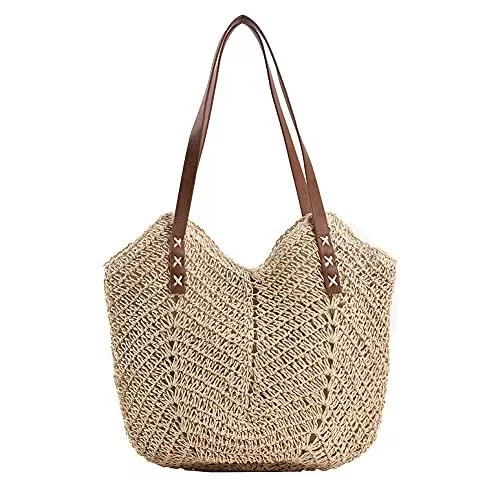 SOBW Taschen & Rucksäcke SOBW Handgewebte Einkaufstasche,Frauen Runde Rattan Tasche Kreis Stroh Tasche Handgewebte Korb Handgewebte Tasche Sommer Strandtasche Schulter Geldbörse Umhängetasche Böhmisch
