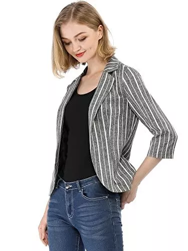 Allegra K Blazer Allegra K Damen Langarm Revers Offen Streifen Blazer Jacke