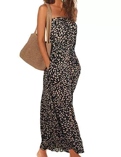 SEBOWEL Freizeit SEBOWEL Strandkleider Damen Sommer Bikini Cover Up Strandponcho Kleider Bandeau Boho Lang Kleid Schulterfrei Ärmelloses Elegant Freizeitkleid