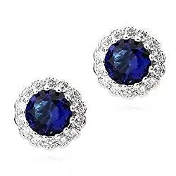 Crystalline Azuria Schmuck Crystalline Azuria Rund Ohrstecker Ohrringe mit Blauer simulierter Saphir Zirkonia Kristalle 18 kt Vergoldet für Damen und Kinder