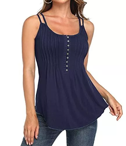 Dilgul Ärmellose Blusen Dilgul Spaghettiträger Top Damen Tank Top Sommer Ärmellos T Shirt Knopfleiste Bluse Sexy Oberteile Tunika