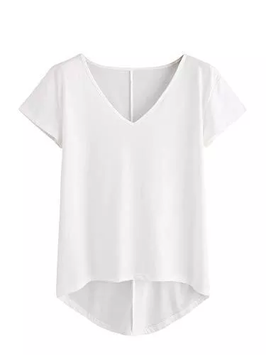 DIDK T-Shirts DIDK Damen V-Ausschnitt T-Shirt Kurzarmshirt Einfarbig Tops Casual Oberteile Asymmetrisch Locker Sommer Shirts Tunika Top Reines T-Shirts