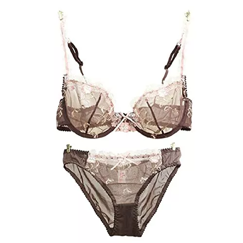 XIEBA Unterwäsche & Dessous XIEBA Frauen Sexy Dessous Set 2 Stück Spitze BH Und Panty Set Bralette Sleepwear(Size:34B/75B,Color:Brown)