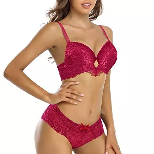 SHEKINI Unterwäsche & Dessous SHEKINI Push Up BH Set,Damen Bügel BH Set Spitze BH und Slip Nicht Abnehmbarer Bra Panty Lingerie Unterwäsche Dessous Set mit Hakenverschluss und Verstellbare Träger
